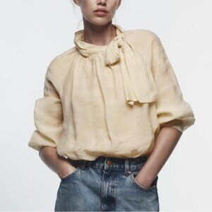 Zara Cream Tie-Neck Blouse M